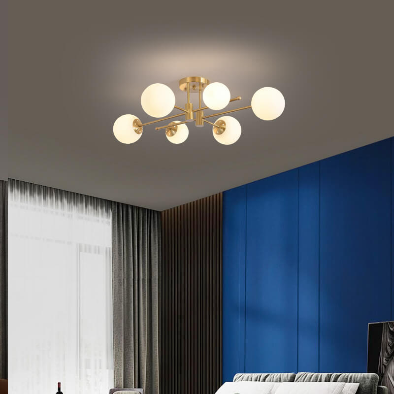 Nordic Light Luxury Glass Magic Bean Brass Line 6/8 Light Semi-Flush Mount Ceiling Light