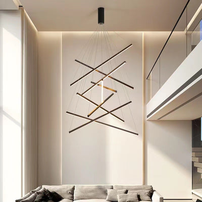 Nordic Light Luxury Iron Aluminum Geometric Line Combination LED Chandelier