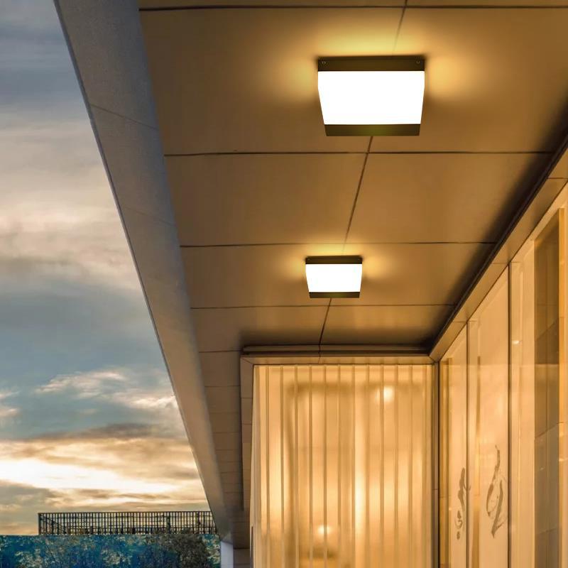 Modern Minimalist Die-Cast Aluminum Square Round Outdoor LED Flush Mount Ceiling Light