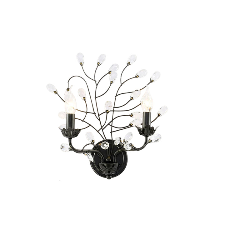 Traditionelle Vintage Eisen Zweige Kristall Dekor 2-Licht Wandleuchte Lampe für Wohnzimmer 