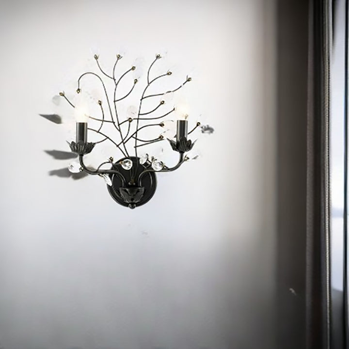 Traditionelle Vintage Eisen Zweige Kristall Dekor 2-Licht Wandleuchte Lampe für Wohnzimmer 