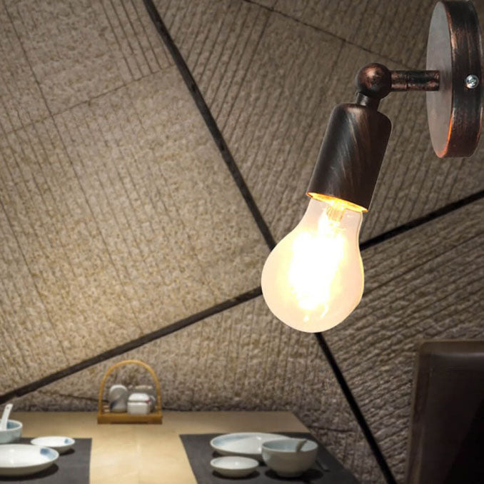 Contemporary Industrial Iron Round Exposed Bulb 1-Light Wall Sconce Lamp For Entryway