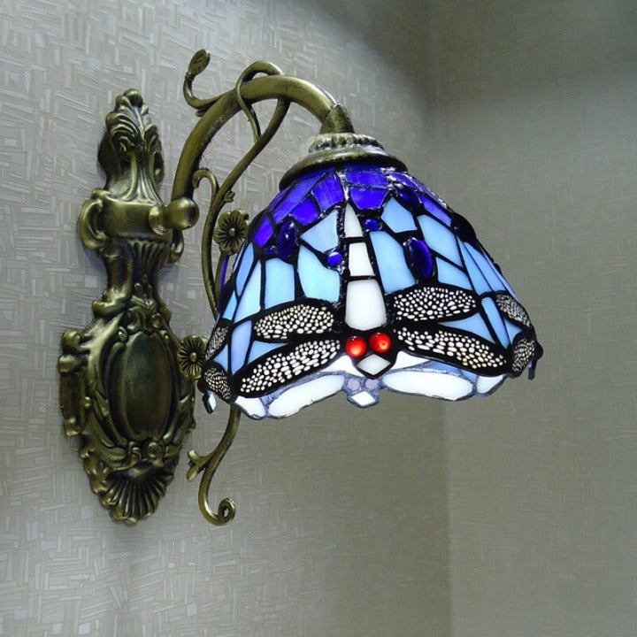 Tiffany Handmade Stained Glass Dragonfly 1-Light Wall Sconce Lamp