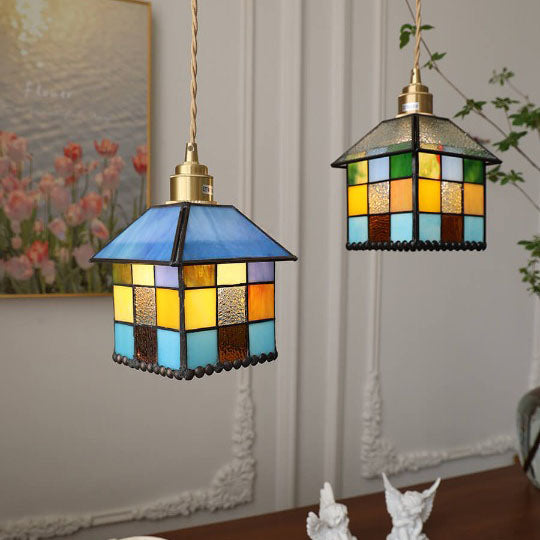 Tiffany Kreatives Buntglas-Haus 1-Licht Pendelleuchte 