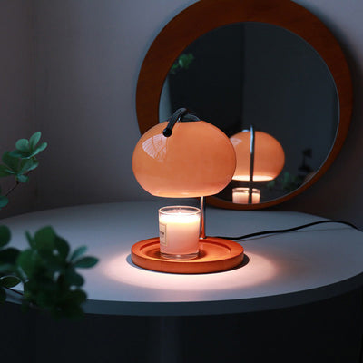 Moderne minimalistische ovale Massivholz Eisenglas 1-Licht Aroma Melt Wax Tischlampe für Schlafzimmer 