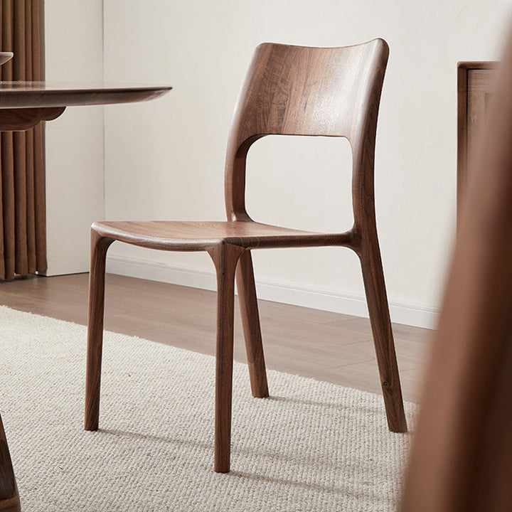Chaise de salle à manger carrée en bois de noyer rétro contemporain avec dossier pour salle à manger 