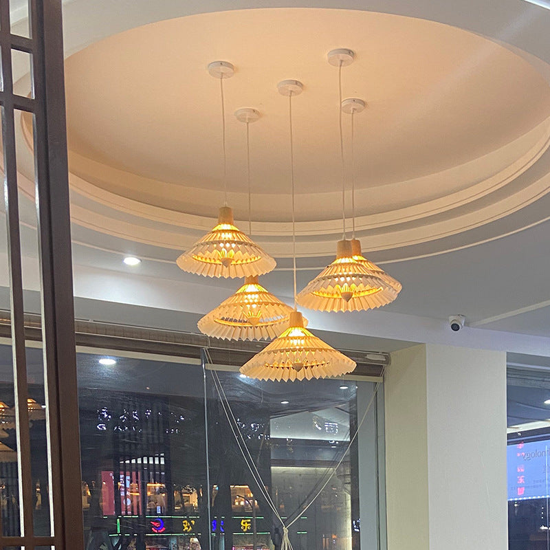 Traditional Chinese Bamboo Weaving Umbrella Shape 1-Light Pendant Light For Dining Room