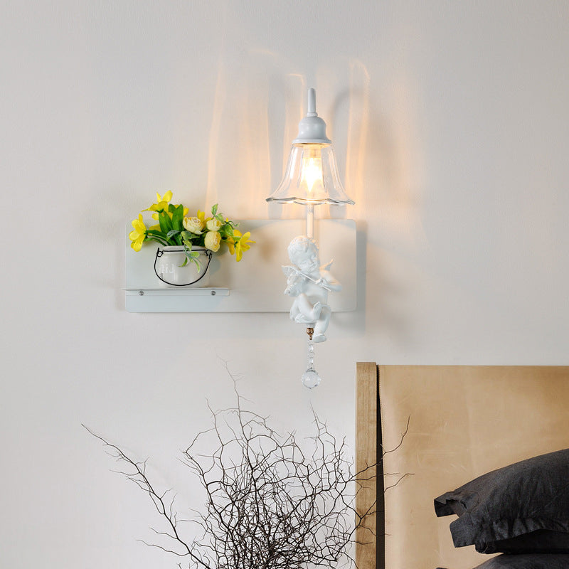 Zeitgenössische kreative Engel Blütenblatt Harz Glas 1/2 Licht Wandleuchte Lampe für Schlafzimmer 