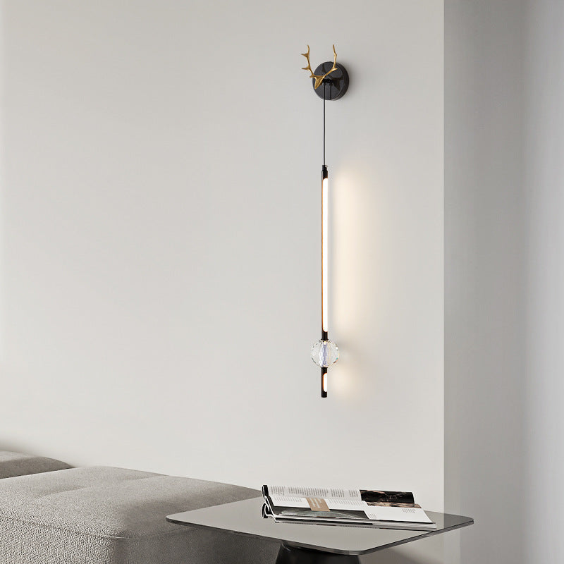 Moderne minimalistische Streifen Geweih Orb voller Kupfer Kristall Silikon LED Wandleuchte Lampe für Schlafzimmer 