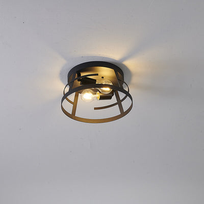 Industrial Minimalist Matte Black Circle Wrought Iron 2-Light Flush Mount Ceiling Light
