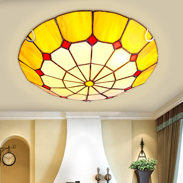 Traditional Tiffany Round Hardware Stained Glass 2/3/4 Light Flush Mount Ceiling Light For Living Room