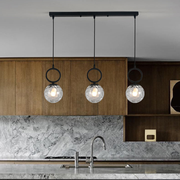 Contemporary Nordic Glass Iron Ball Ring 3-Light Island Light Chandeliers For Dining Room