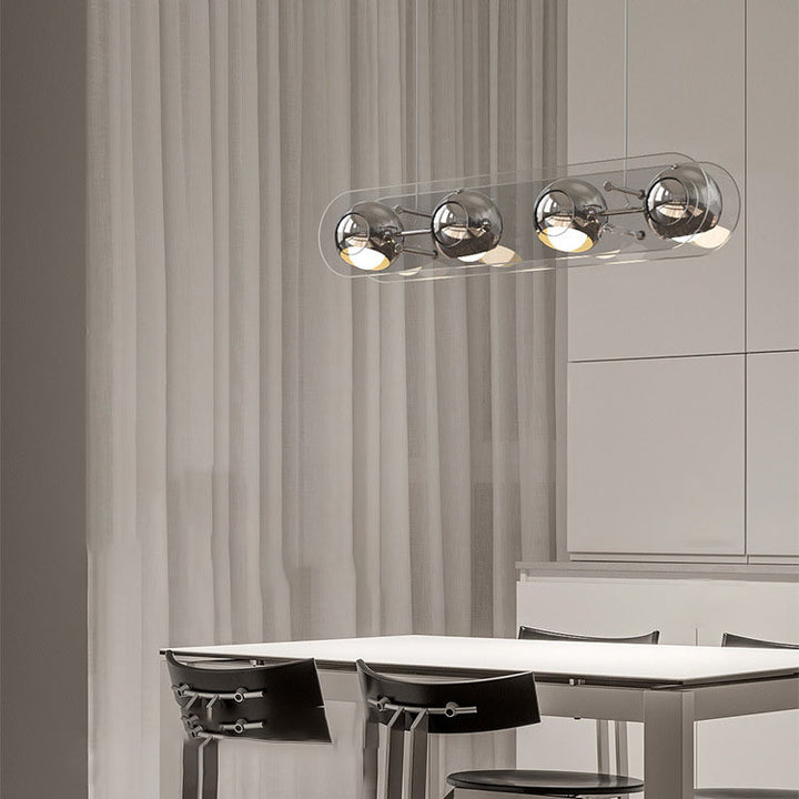 Modern Mid-Century Rectangular Round Globe Iron Acrylic 4-Light Island Light Chandelier For Dining Room