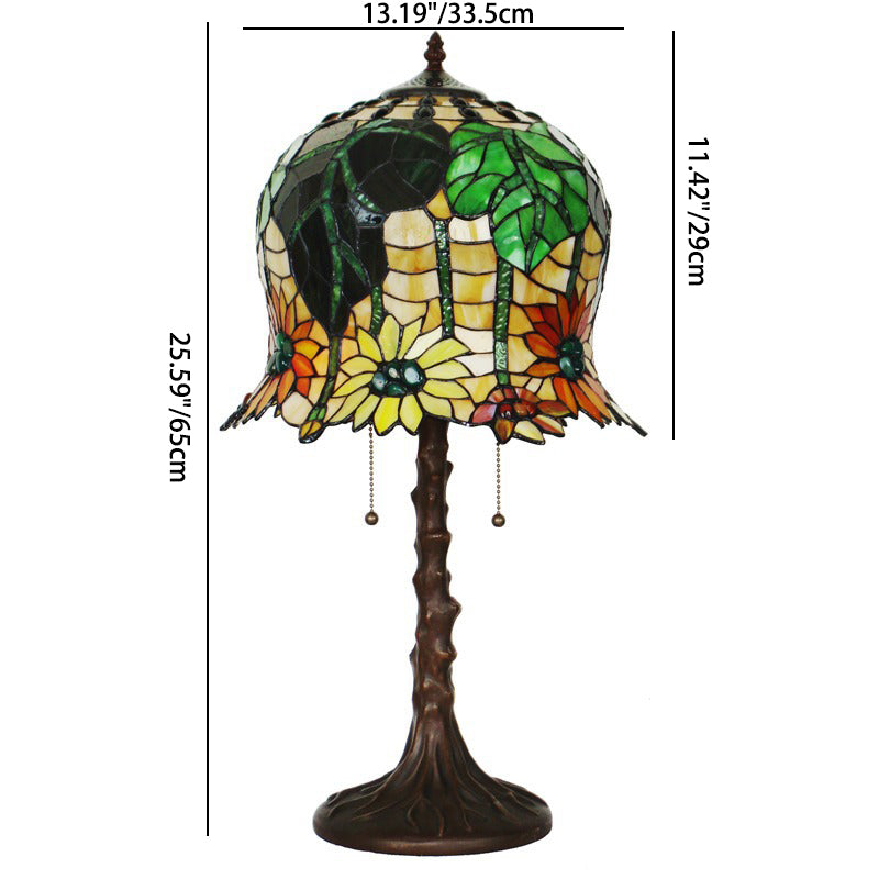 Lampe de table à 2 lumières en verre et fer avec motif de tournesol de style Tiffany traditionnel pour chambre 