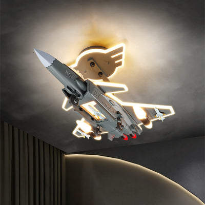 Contemporary Creative Hardware Resin Children's Aircraft LED Semi-Flush Mount Ceiling Light For Bedroom