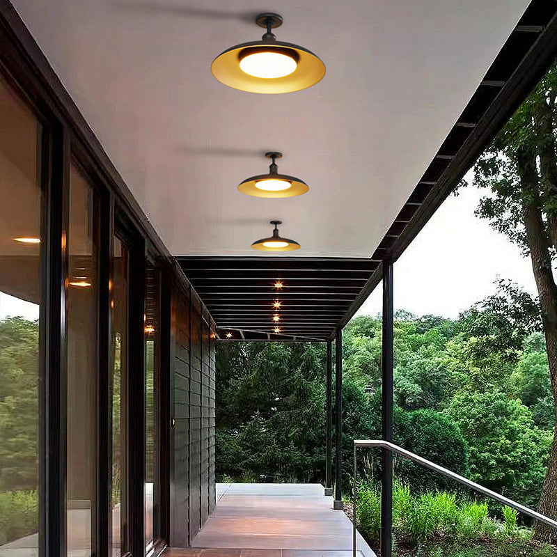 Plafonnier semi-encastré contemporain scandinave en acier carbonisé rond étanche à 1 lumière pour patio extérieur 