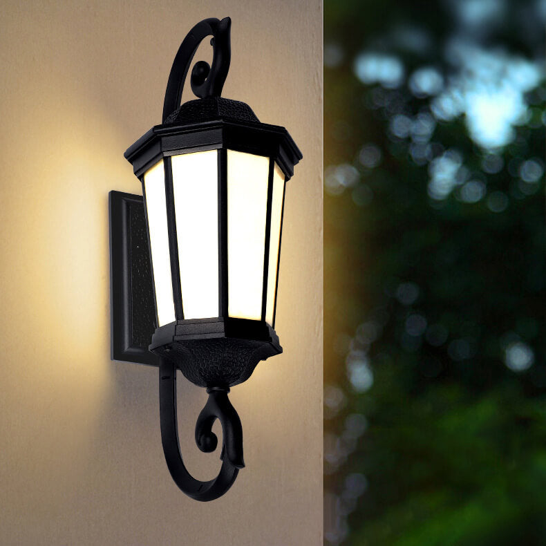 Retro Octagonal Lantern Aluminum Faux Lucite Waterproof 1-Light Outdoor Wall Sconce Lamp