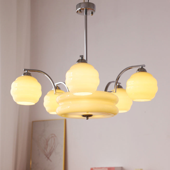 Lustre Moderne à Branches Courbées Style Mi-Siècle avec Baguette Ronde et Globes en Verre et Fer 4/6/8 Lumières pour Salon 