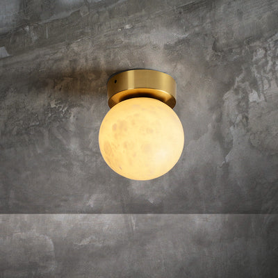 Modern Transitional Orb Square Copper Marble LED Semi-Flush Mount Ceiling Light For Hallway