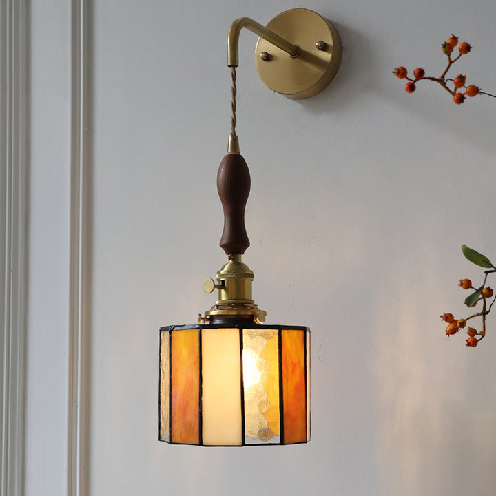 Lampe murale contemporaine rétro en verre teinté cylindrique en cuivre avec 1 lumière pour chambre 