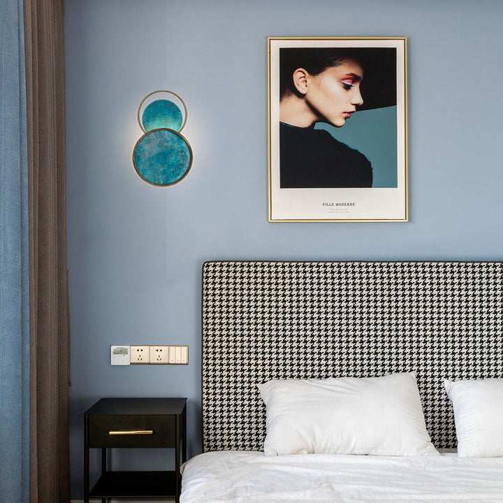 Traditionelle chinesische Kreis Eisen Glas LED Wandleuchte Lampe für Schlafzimmer 