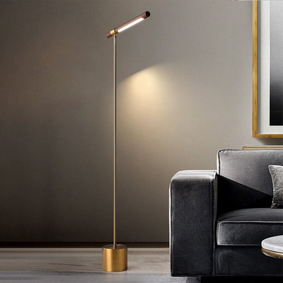 Nordic Minimalist Imitation Walnut Wood Grain Cylindrical Strip Hardware Base LED Standing Floor Lamp