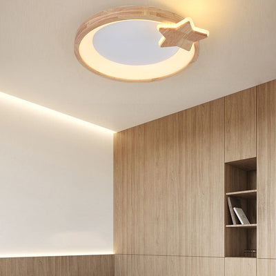 Moderne minimalistische runde Stern Holzmaserung Acryl LED Unterputz Deckenleuchte für Schlafzimmer 