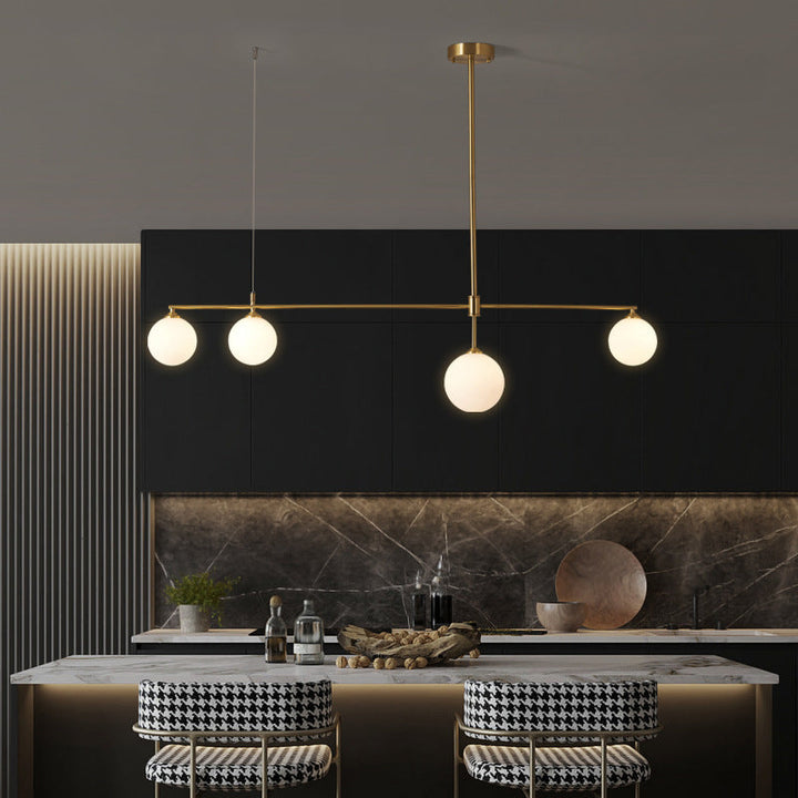 Zeitgenössische nordische Kupferglaskugel-Streifen-Kronleuchter mit 4/5 Lichtern für Esszimmer 