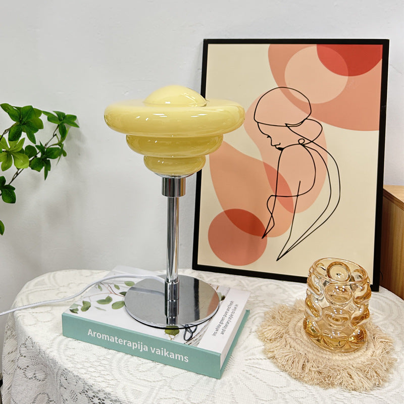 Modern Art Deco Metal Glass Ripple Gyro 1-Light Table Lamp For Bedside