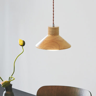 Traditionelle japanische runde kegelförmige Pendelleuchte aus Holz mit 1 Licht für das Wohnzimmer 