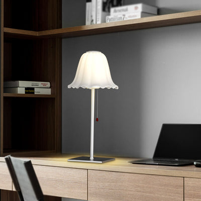 European Simple Glass Pod Pleated Shade Pull Cord LED Table Lamp