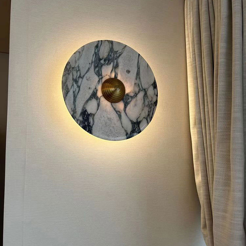 Zeitgenössische skandinavische runde Metallmarmor-LED-Wandleuchte für Wohnzimmer 