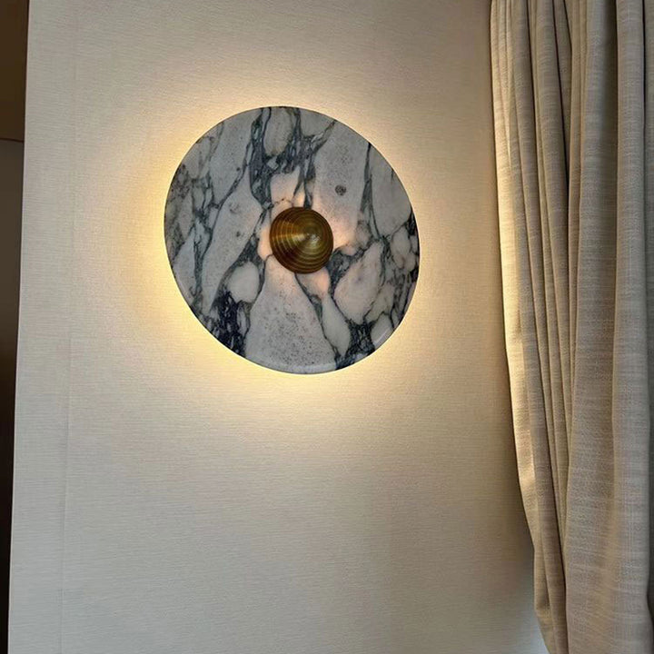 Zeitgenössische skandinavische runde Metallmarmor-LED-Wandleuchte für Wohnzimmer 