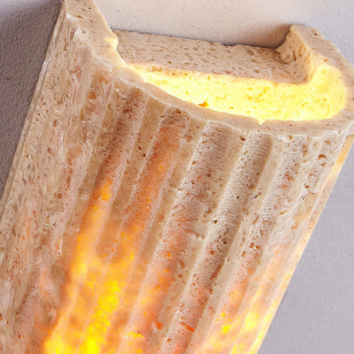 Traditional Japanese Yellow Travertine Half-Cylinder LED Wall Sconce Lamp For Hallway