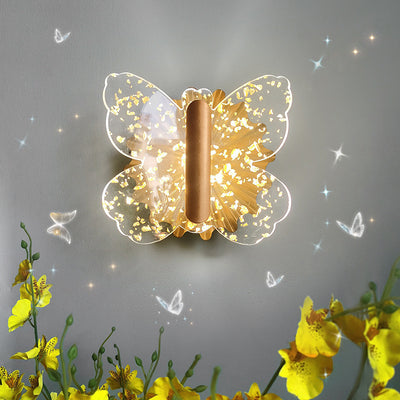 Lámpara de pared LED de acrílico con mariposa de hardware de lujo contemporáneo para dormitorio 