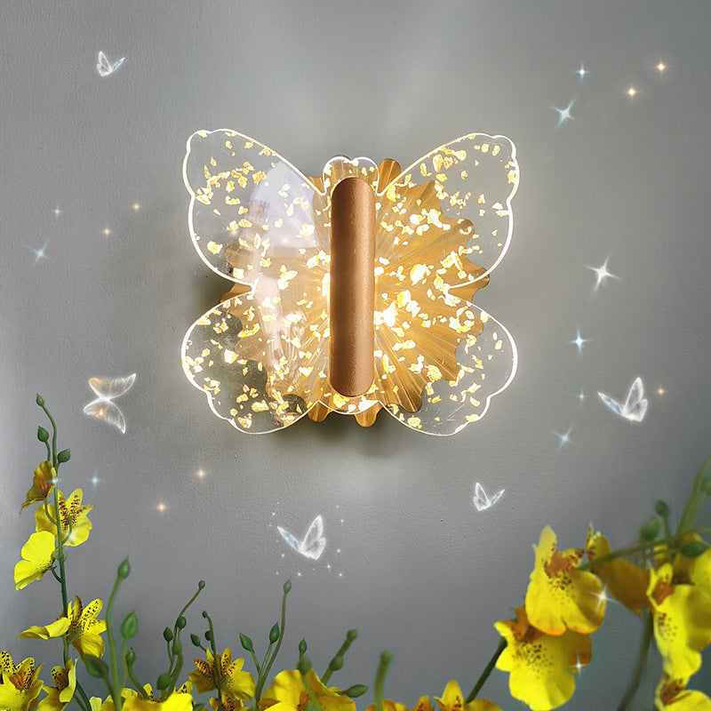Lámpara de pared LED de acrílico con mariposa de hardware de lujo contemporáneo para dormitorio 