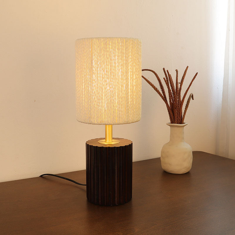 Traditionelle japanische Säule Holz Papier Seil 1-Licht Tischlampe für Wohnzimmer 