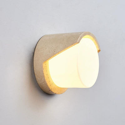 Traditionelle japanische zylindrische beige Travertin 1-Licht Wandleuchte Lampe für Schlafzimmer 