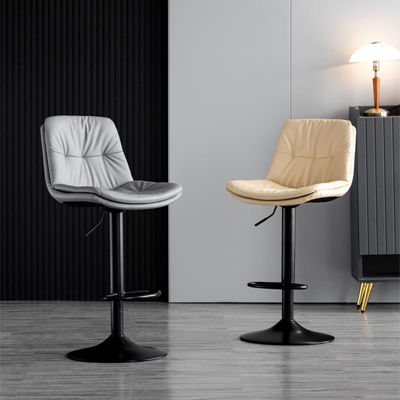 Taburete de barra con respaldo contemporáneo nórdico base redonda cojín rectangular cuero nappa espuma estructura de metal para comedor 