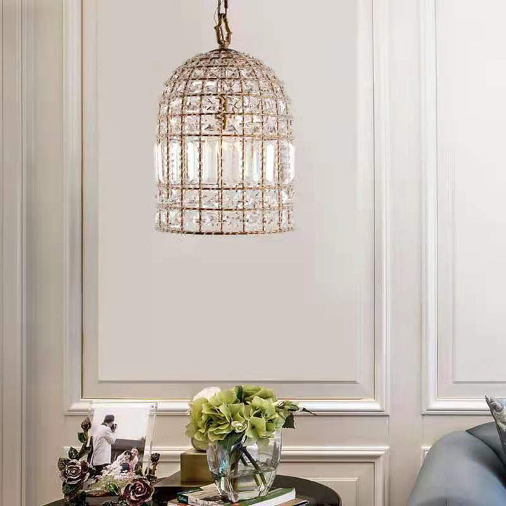 Traditioneller Vintage-Kronleuchter mit Vogelkäfiggitter und Kristallglas, 1 Licht, für Schlafzimmer