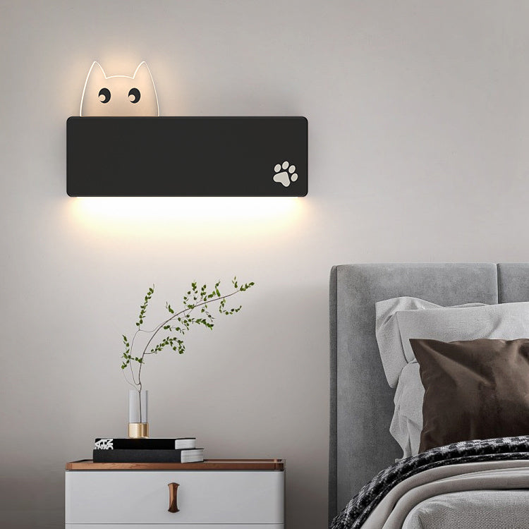 Applique Murale LED en Fer Rectangulaire avec Motif de Chat Animal de Dessin Animé Simplicité Moderne pour Salon 