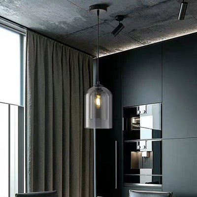 Moderne Einfachheit Zylinder Runde Glas Eisen 1-Licht Pendelleuchte für Wohnzimmer 