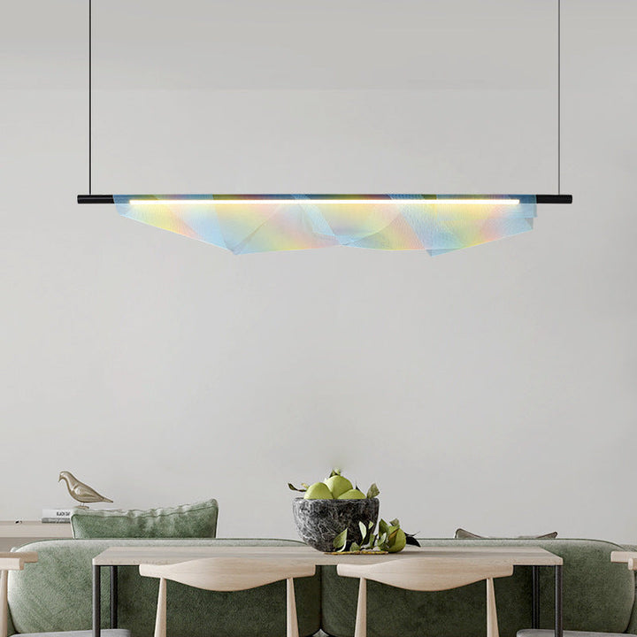 Moderno Minimalista Hierro Tira Larga Arcoíris Malla Decorativa LED Isla Luz Colgante Para Comedor 