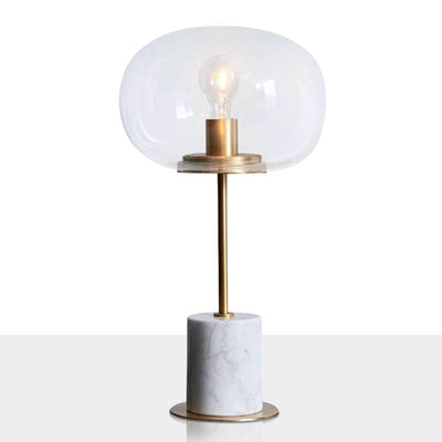 Moderne minimalistische runde Kugelzylinder-Marmorsockel-Eisenglas-1-Licht-Tischlampe für Wohnzimmer 