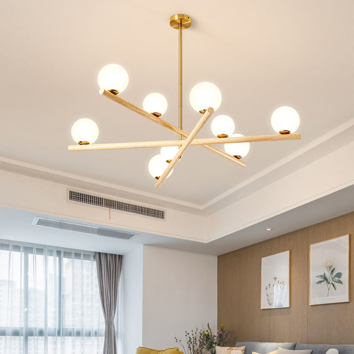 Zeitgenössischer skandinavischer Crossover-Streifen-Kronleuchter aus Metall und Glas mit 6/9 Lichtern für das Wohnzimmer 
