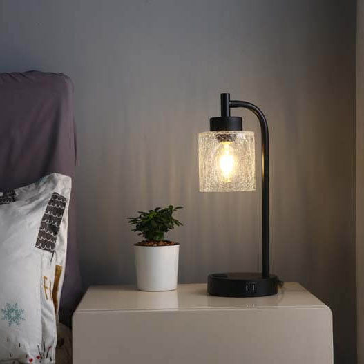 Modern Simple Iron Glass Cylinder Dual USB Touch 1-Light Table Lamp