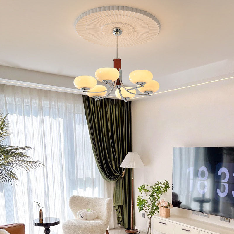 Traditional French Iron Glass Round Shape 3/6-Light Chandelier For Living Room