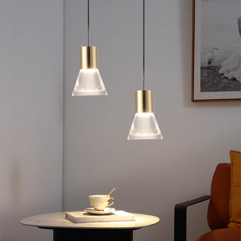 Lustre Suspendu LED Semi-Conique en Acrylique et Cuivre Complet Nordique Contemporain pour Chambre 