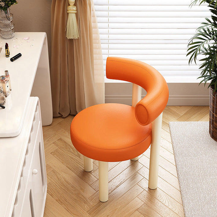 Tabouret de vanité rond nordique contemporain en cuir artificiel avec cadre en fer et dossier arqué pour chambre 