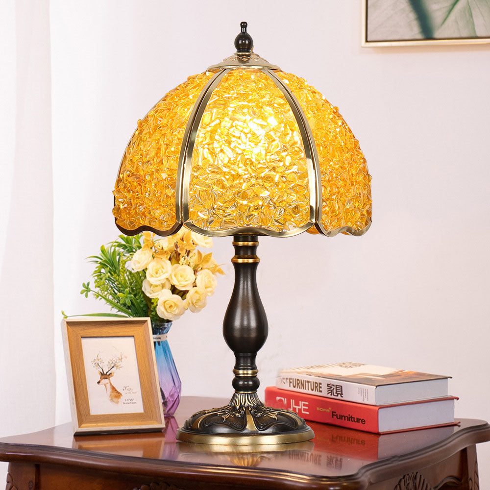 Zeitgenössische kreative farbige Kristall-Kupfer-Blume 1-Licht-Tischlampe für das Schlafzimmer 